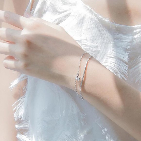 NEW 925 Sterling Silver Diamond Cube Bar Bracelet - Picture 2 of 8